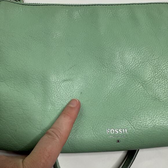 Fossil Mint Green Cowhide Leather Sydney Zip Top Crossbody Handbag Purse Medium - Picture 15 of 16